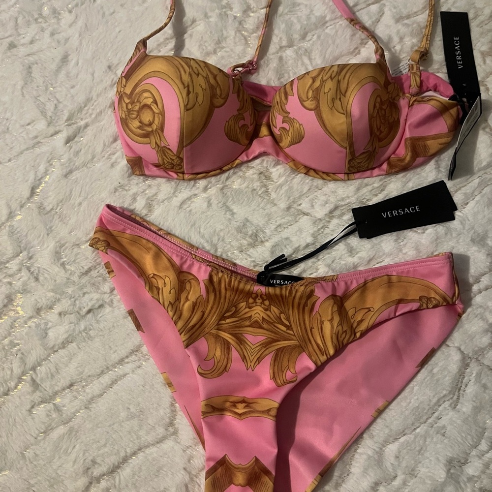Versace Pink and Gold Women's Swimwear Set